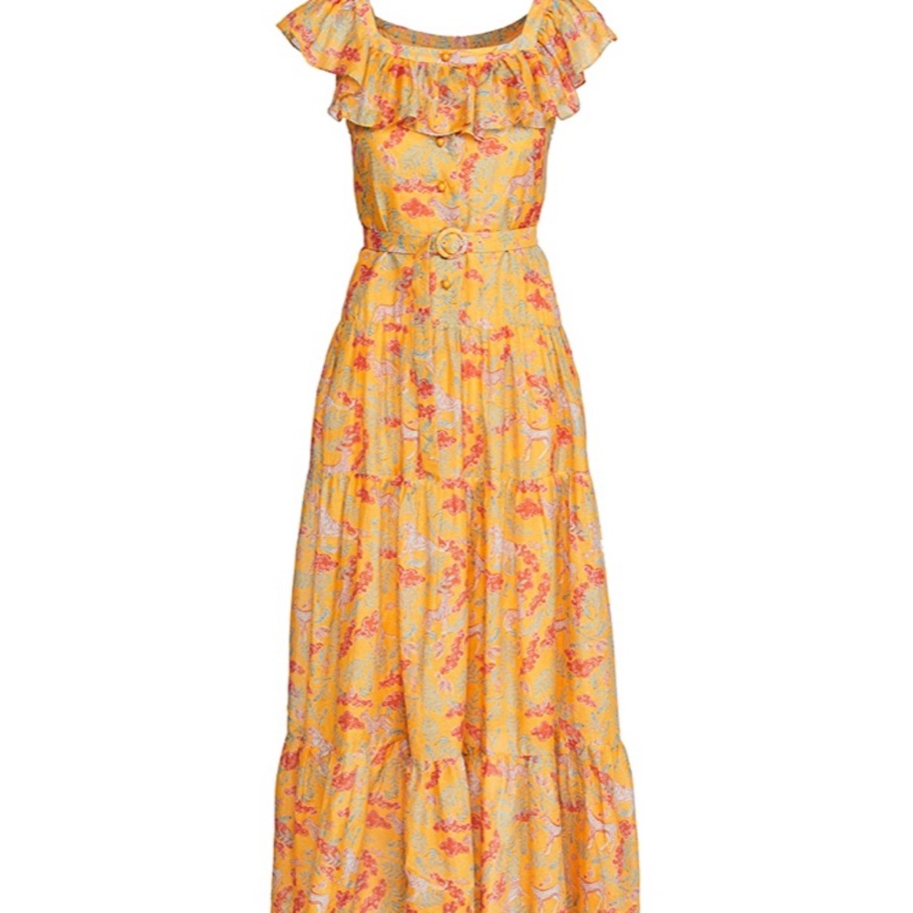 SALONI Yellow Floral Ruffle Maxi Dress